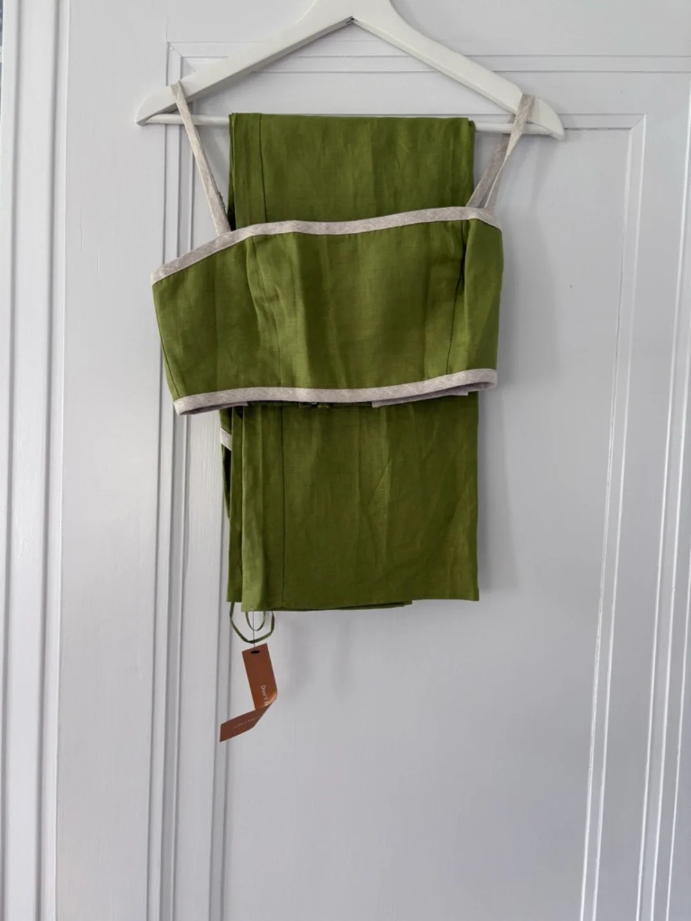 Reformation Elena Linen Skirt Set Avocado Green